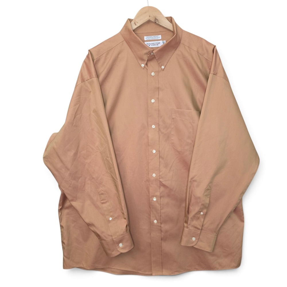 Roundtree & Yorke Mens Shirt 18.5 36 Tall Peach Pinpoint Button Down Dress